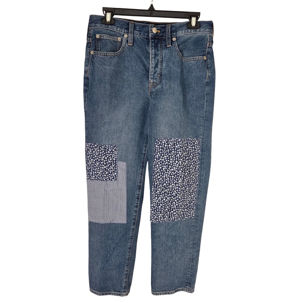 J.Crew Slim Boyfriend Jeans 27 Medium Wash Sashiko Patchwork Floral High Rise